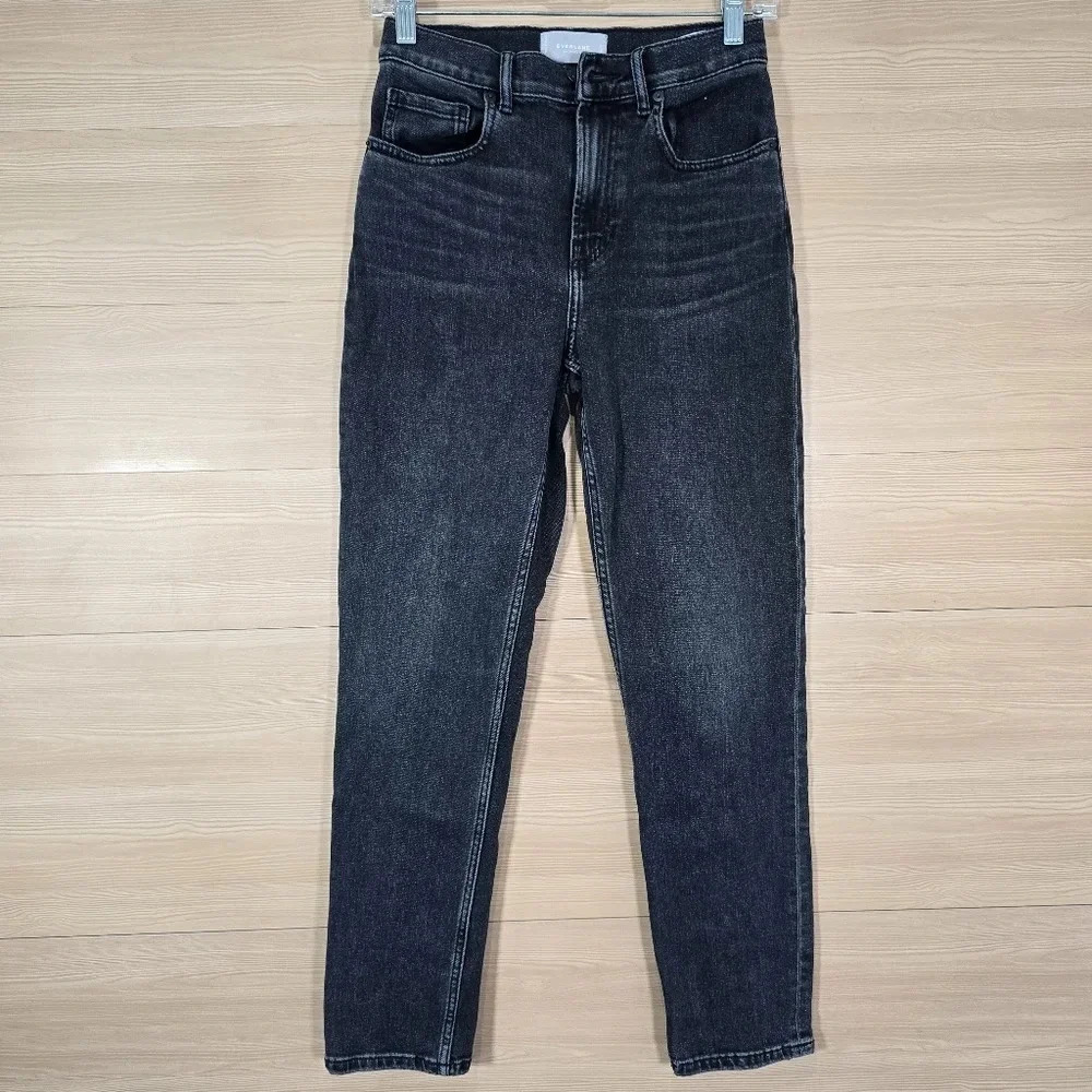 Everlane The Cheeky Jean Size 26R Washed Black Denim Straight Leg High Rise